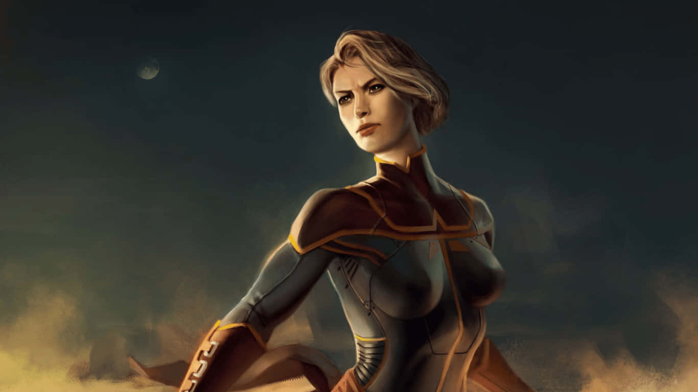 1366x768 Captain Marvel Background With Half Moon