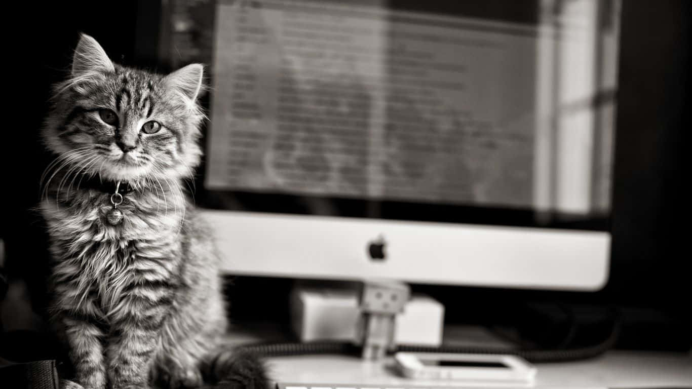 a cat sitting on a desk