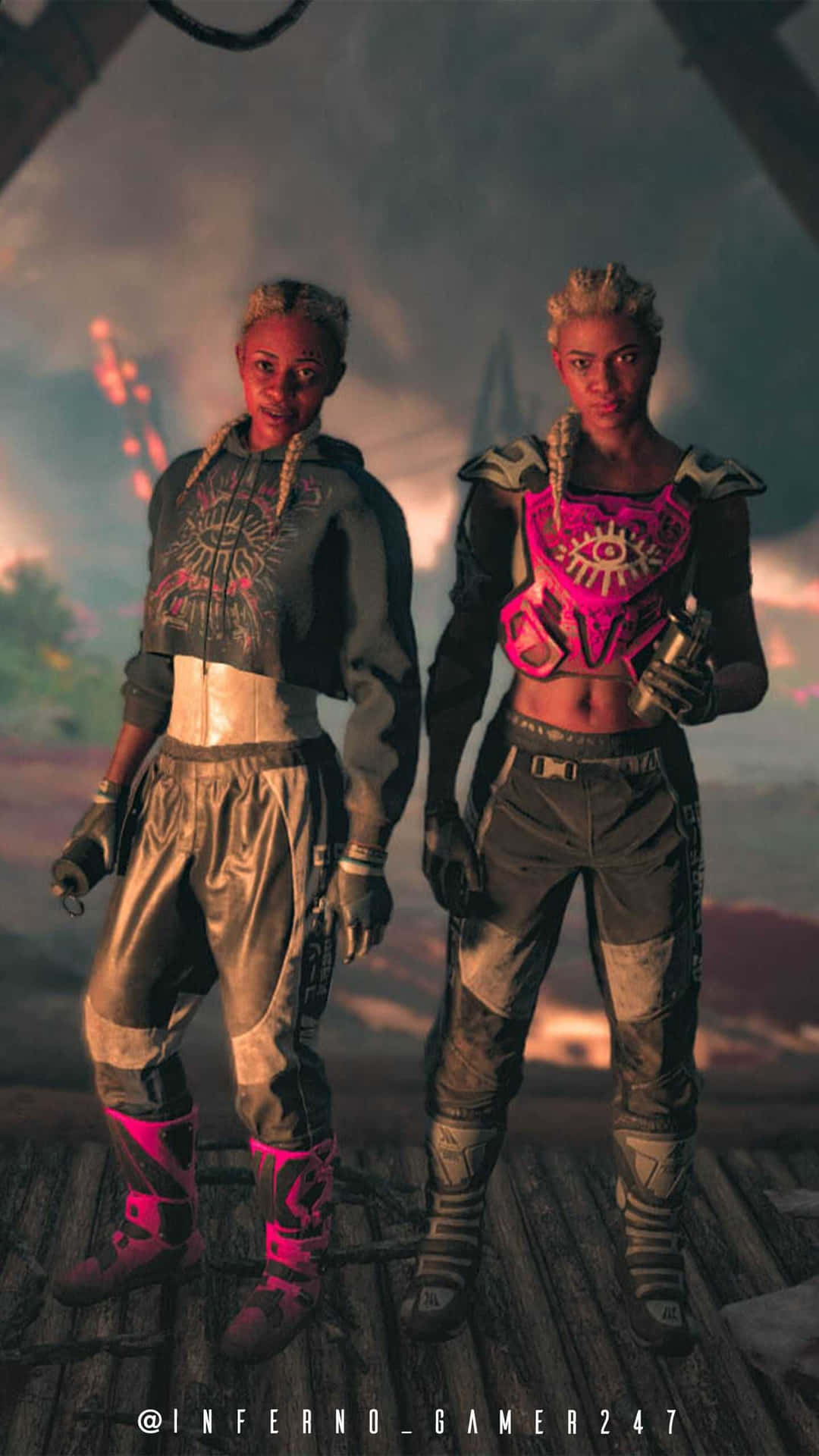 Two People In A Video Game Standing Next To Each Other