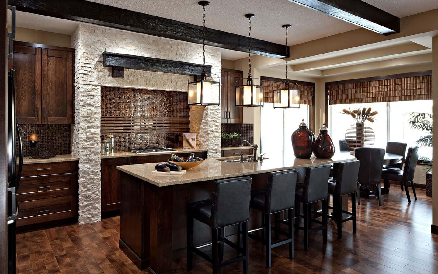 A Kitchen With Wood Floors And A Center Island