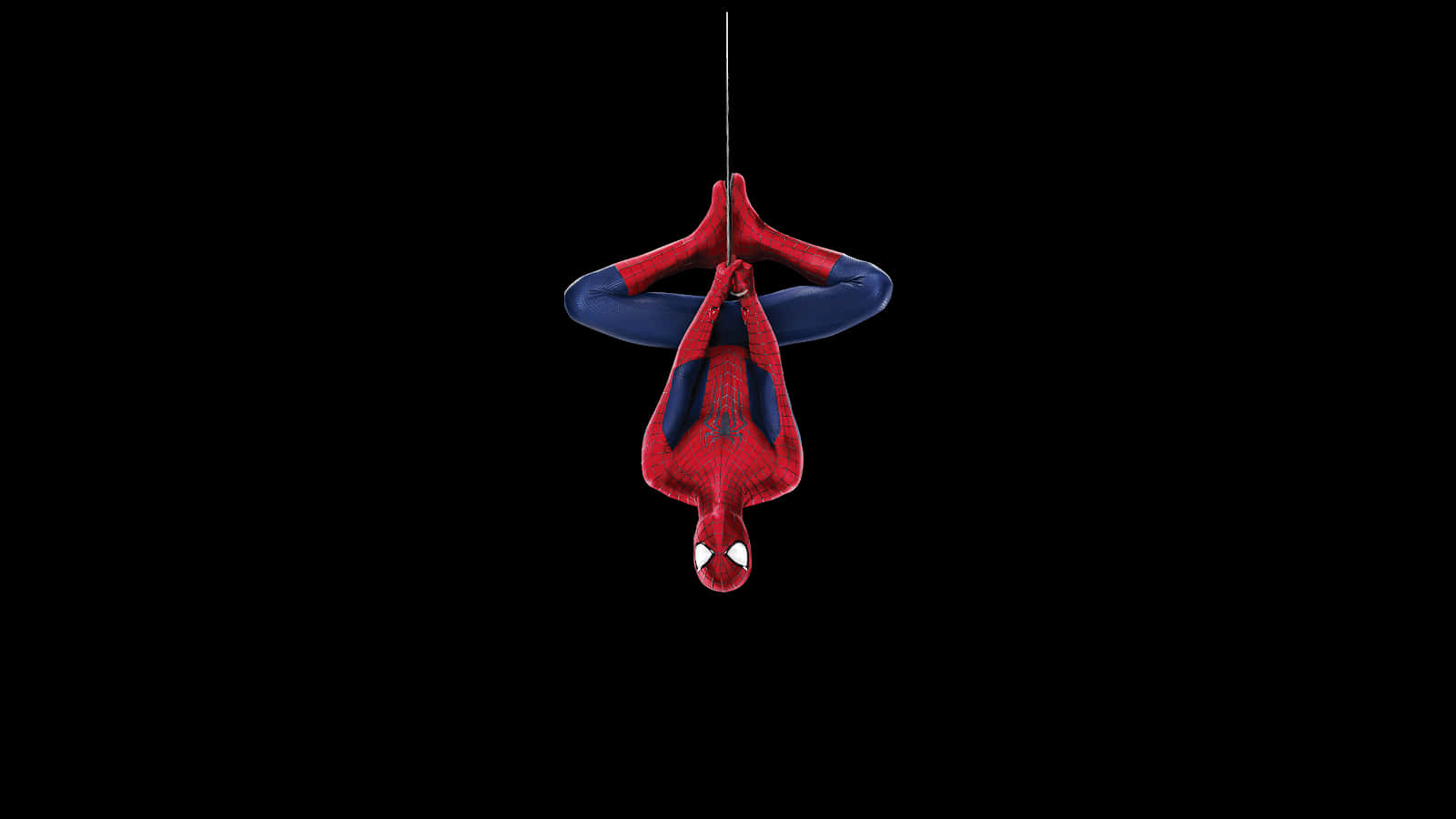 Spider Man Hanging From A Black Background Wallpaper