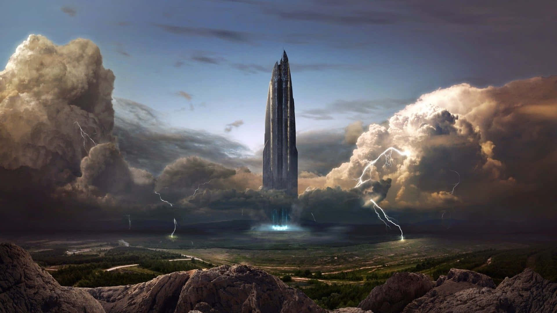 1920x1080 Civilization V Background Floating Tower With Electricity