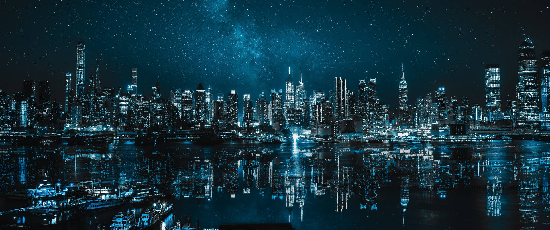 3440x1440 City Of New York Blue Reflection Wallpaper