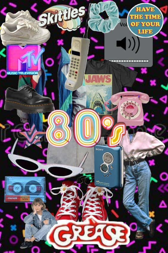 80s Tv Show Poster With A Phone, Shoes, And Other Items Wallpaper
