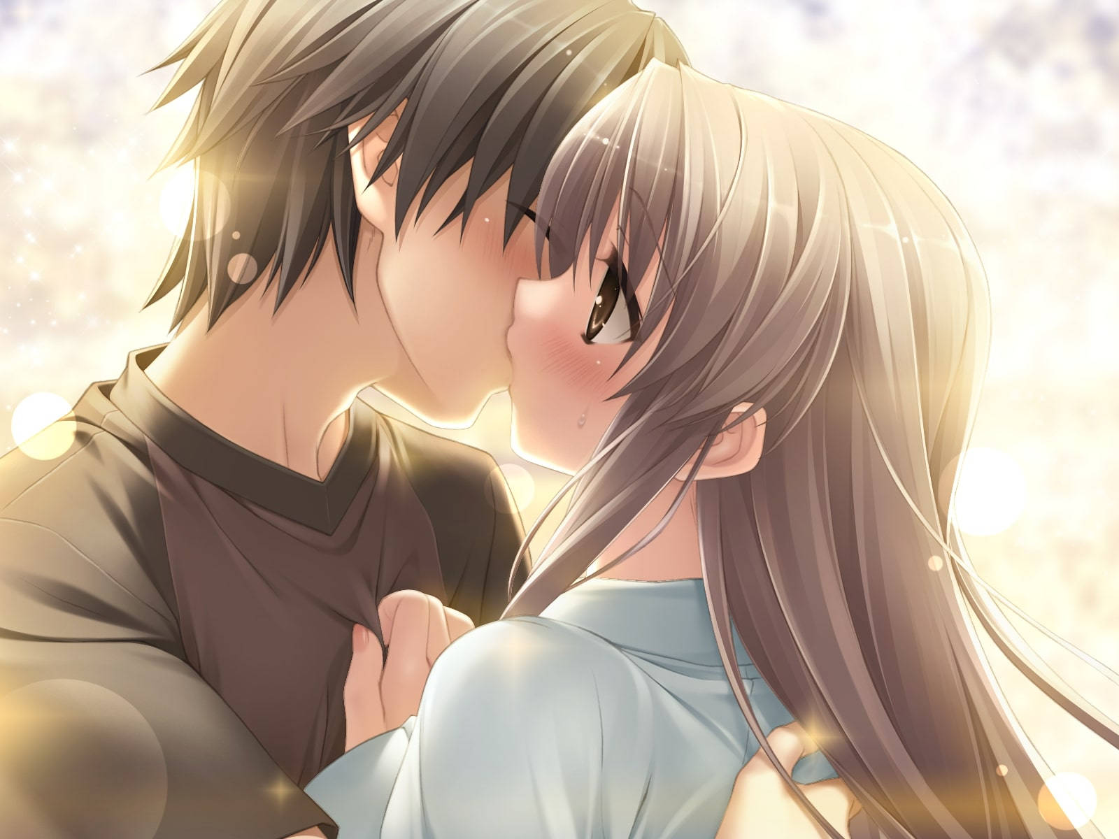 A Magical And Romantic Anime Couple Kiss Wallpaper