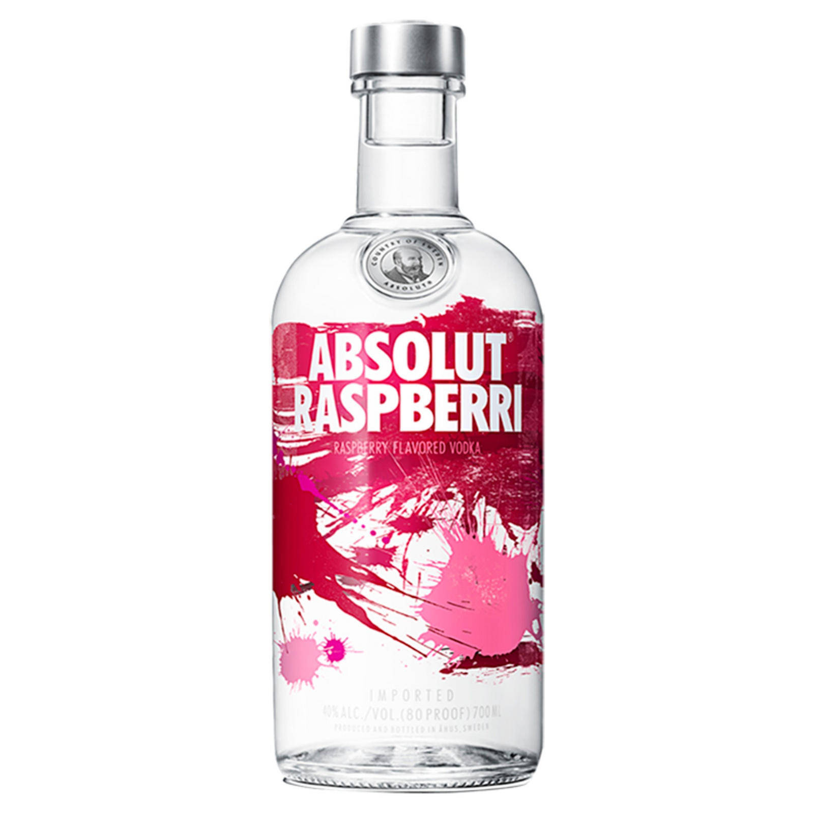 Absolut Raspberri Vodka Bottle on a White Background Wallpaper