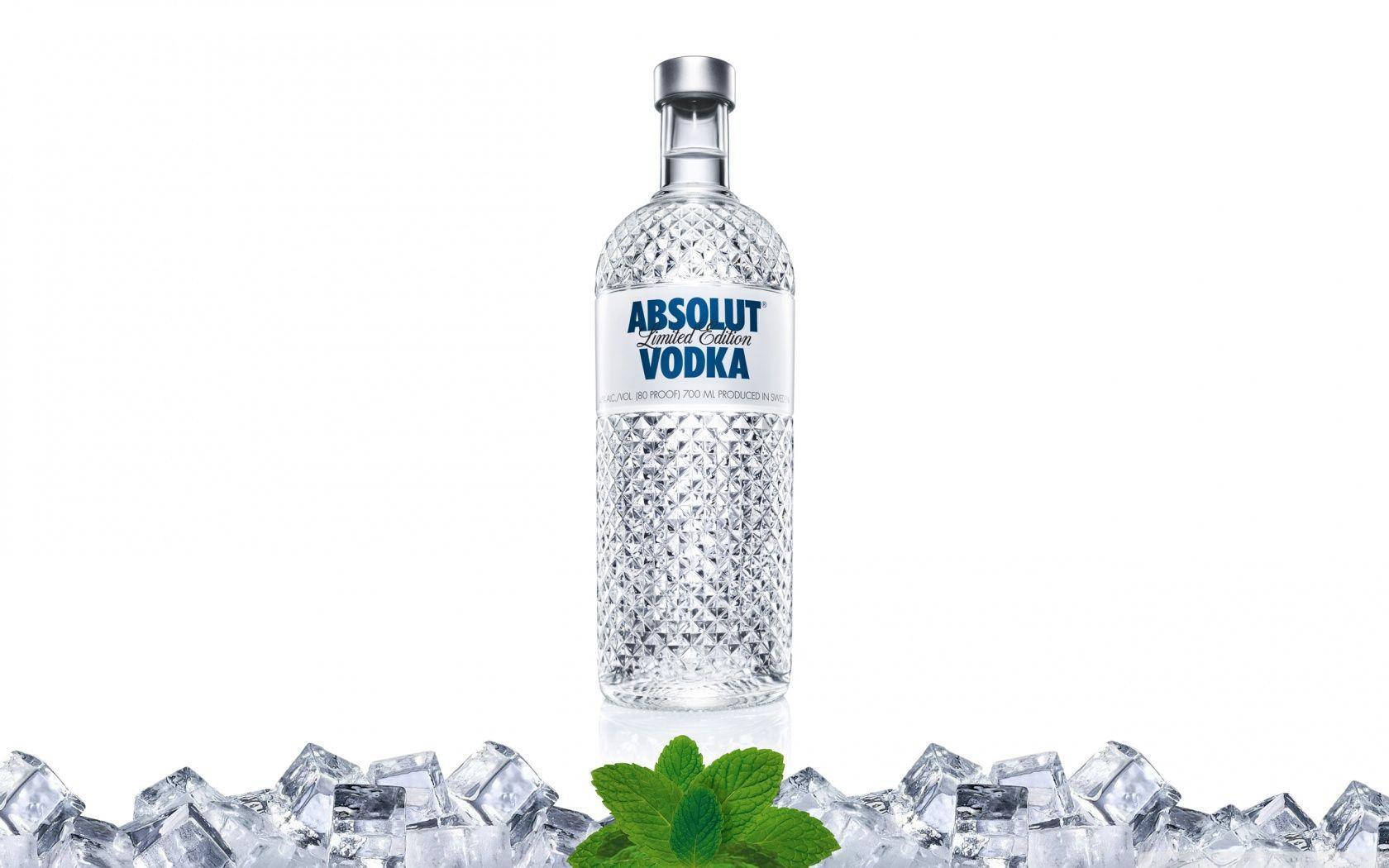 Absolut Vodka Bottle With Ice Cubes Wallpaper