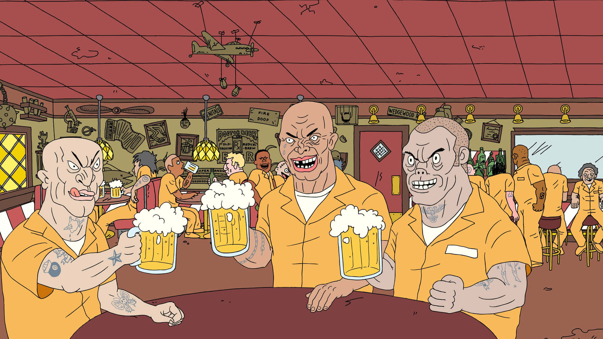 A Cartoon Of Men In Prison Wallpaper