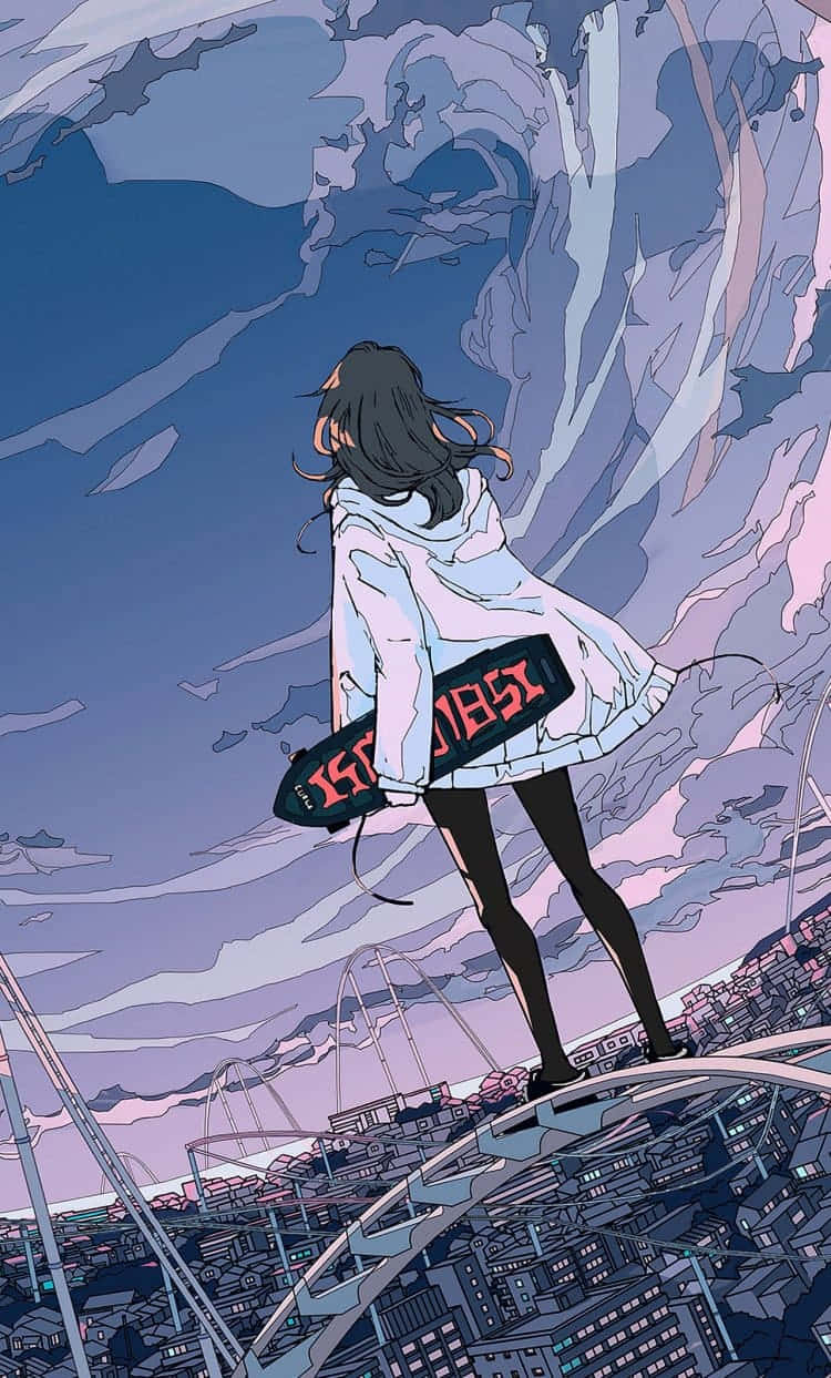 Girl On Rollercoaster Aesthetic Anime Background