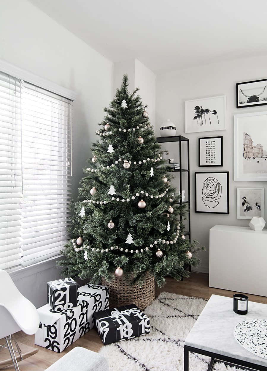 Image  Decorated Aesthetic Christmas Tree in a Festive Bedroom Wallpaper
