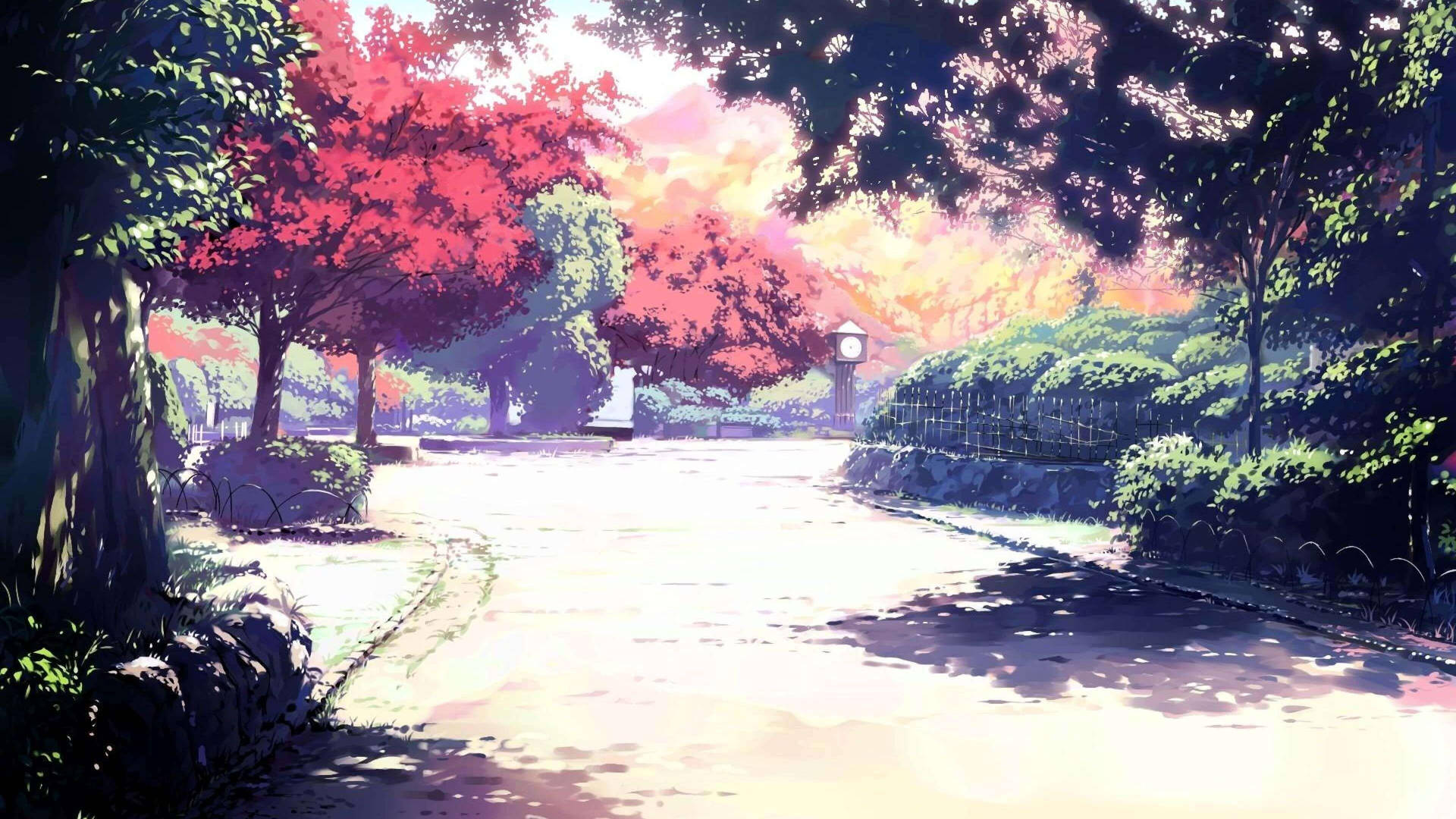 Aesthetic Garden In Anime Laptop Wallpaper