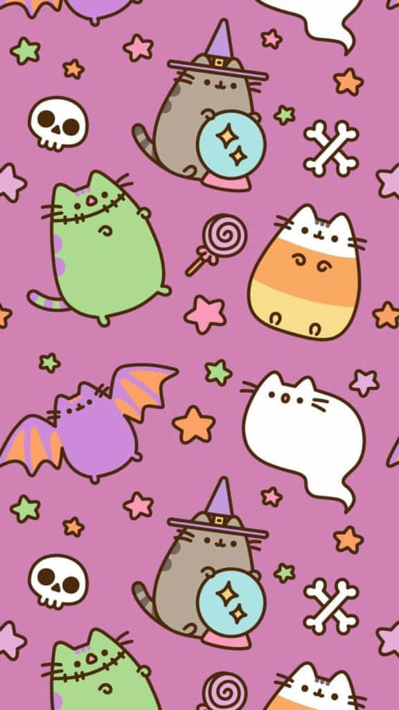 Aesthetic Halloween Background Cute Cats In Costumes