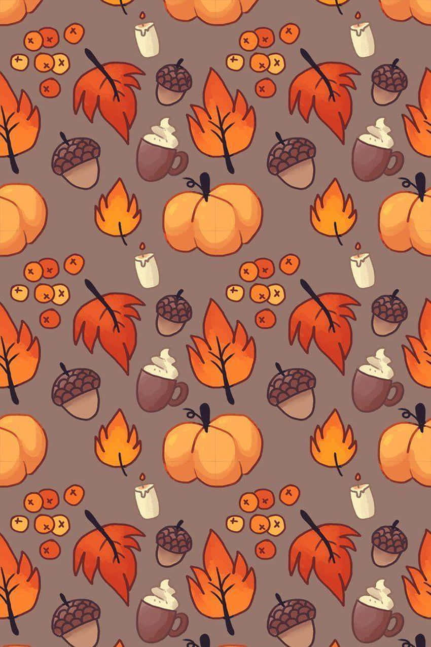 Aesthetic Halloween Background Pumpkin Nuts And Maple Leaves