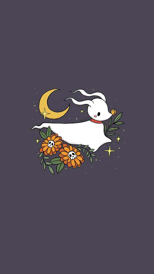 Aesthetic Halloween Background Floating Dog Ghost