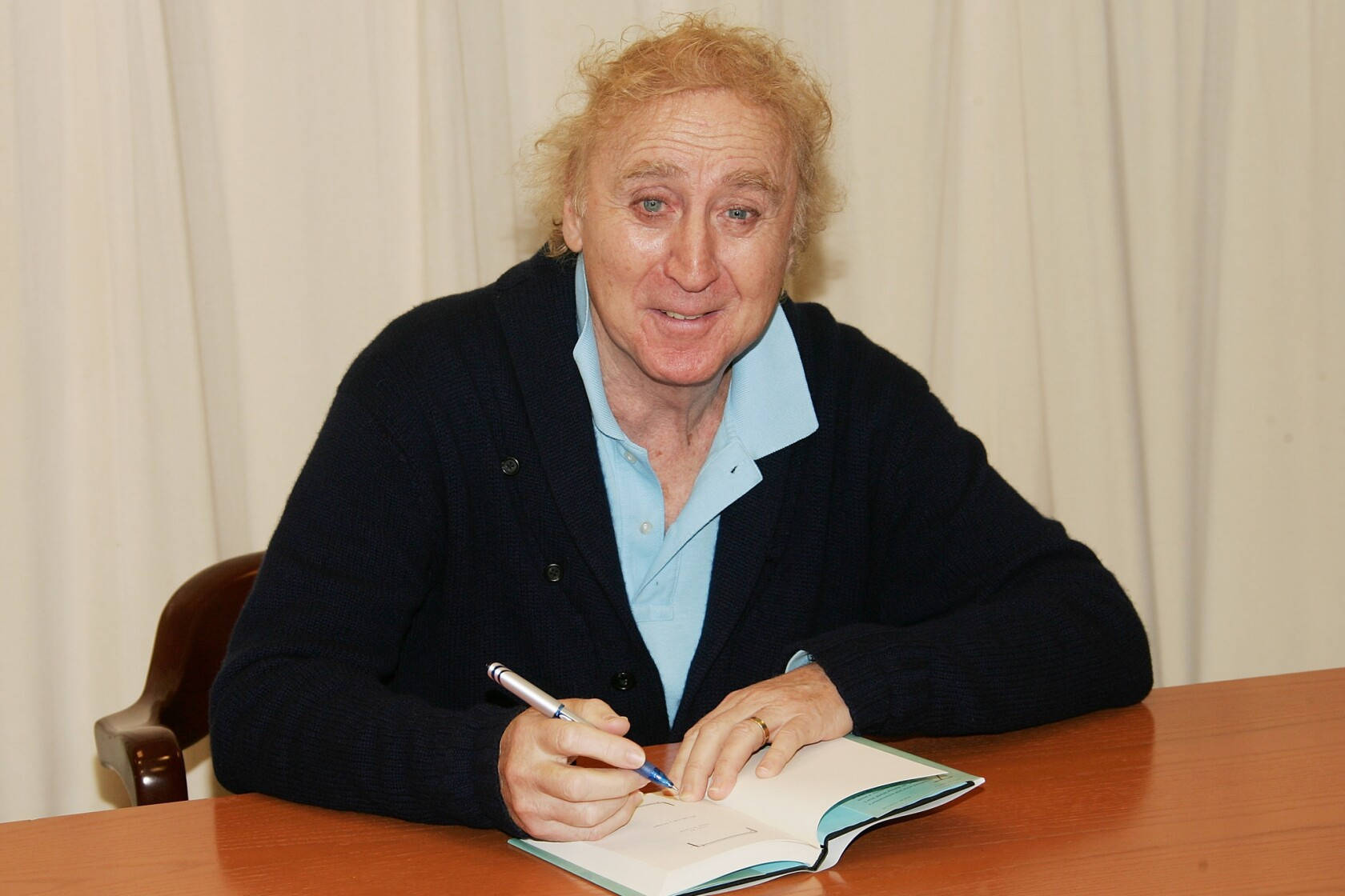 Iconic American actor and author Gene Wilder at a book signing event Wallpaper