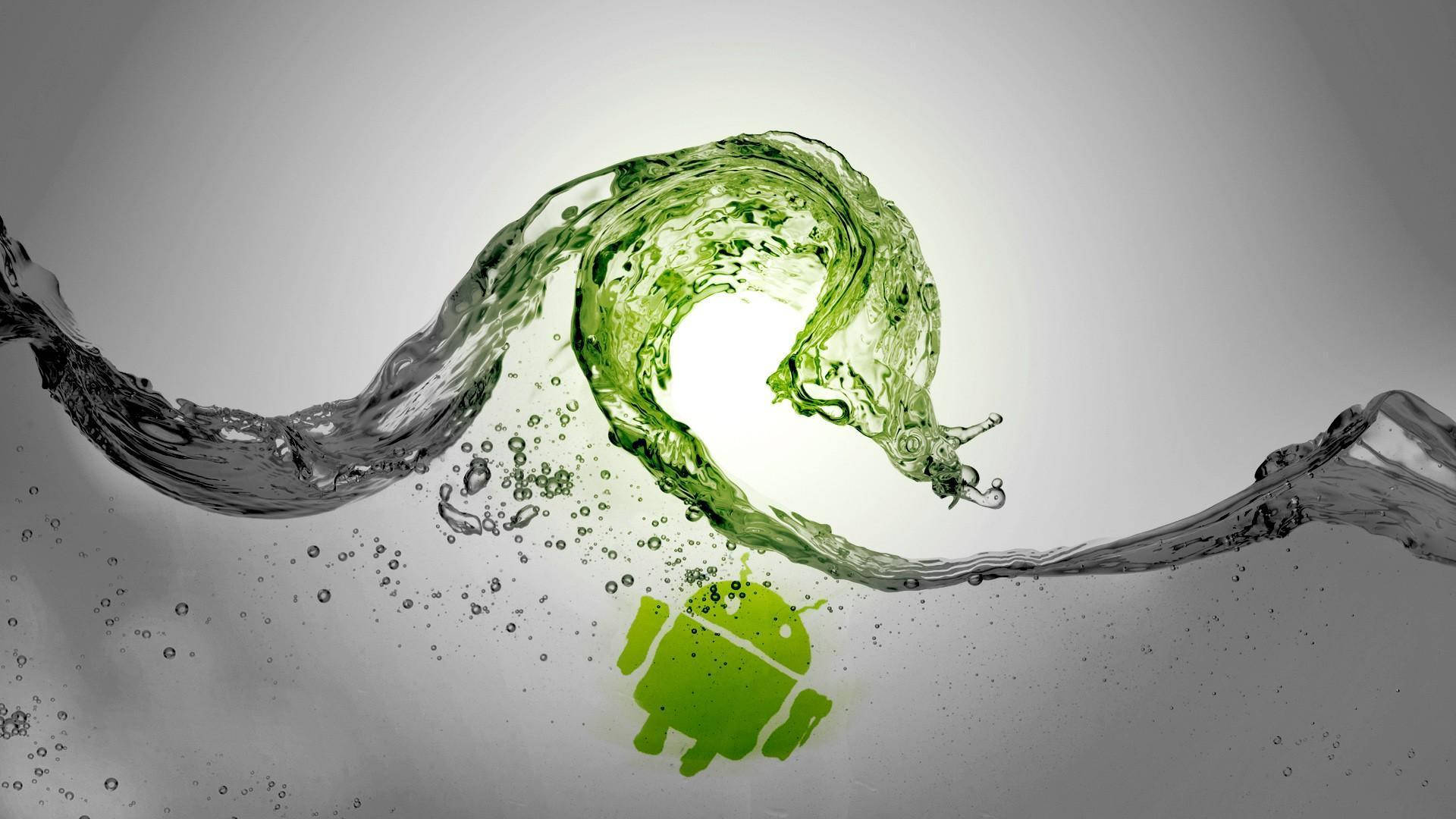 “The Android Robot Rides the Wave of the Future” Wallpaper