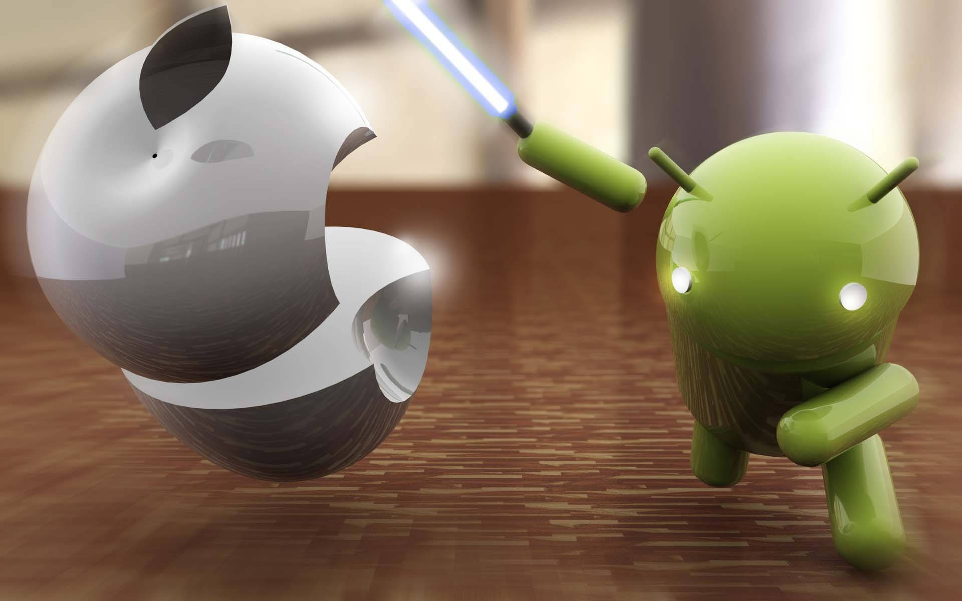 A Friendly Android Robot Taking On It's Biggest Competitor Wallpaper