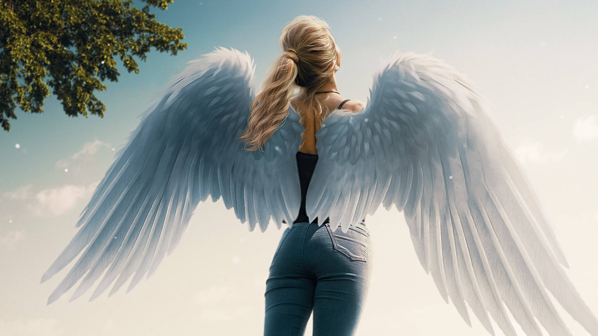 Angel Girl With White Wings Wallpaper