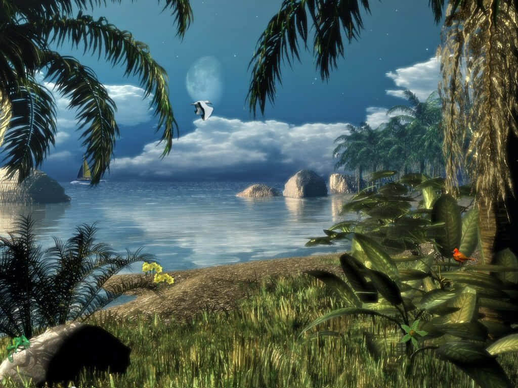 Beach Palm Trees Animated Background
