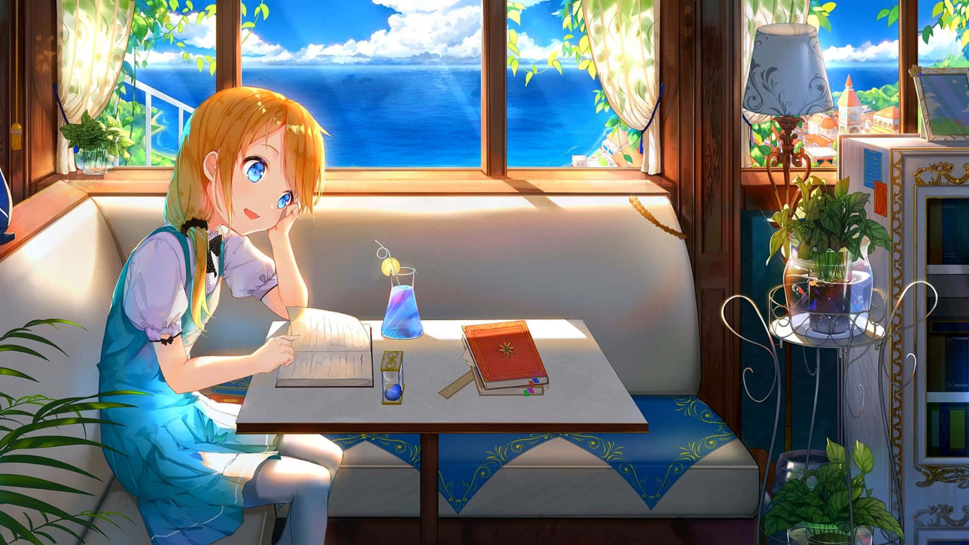 Beach Anime Cafe Background