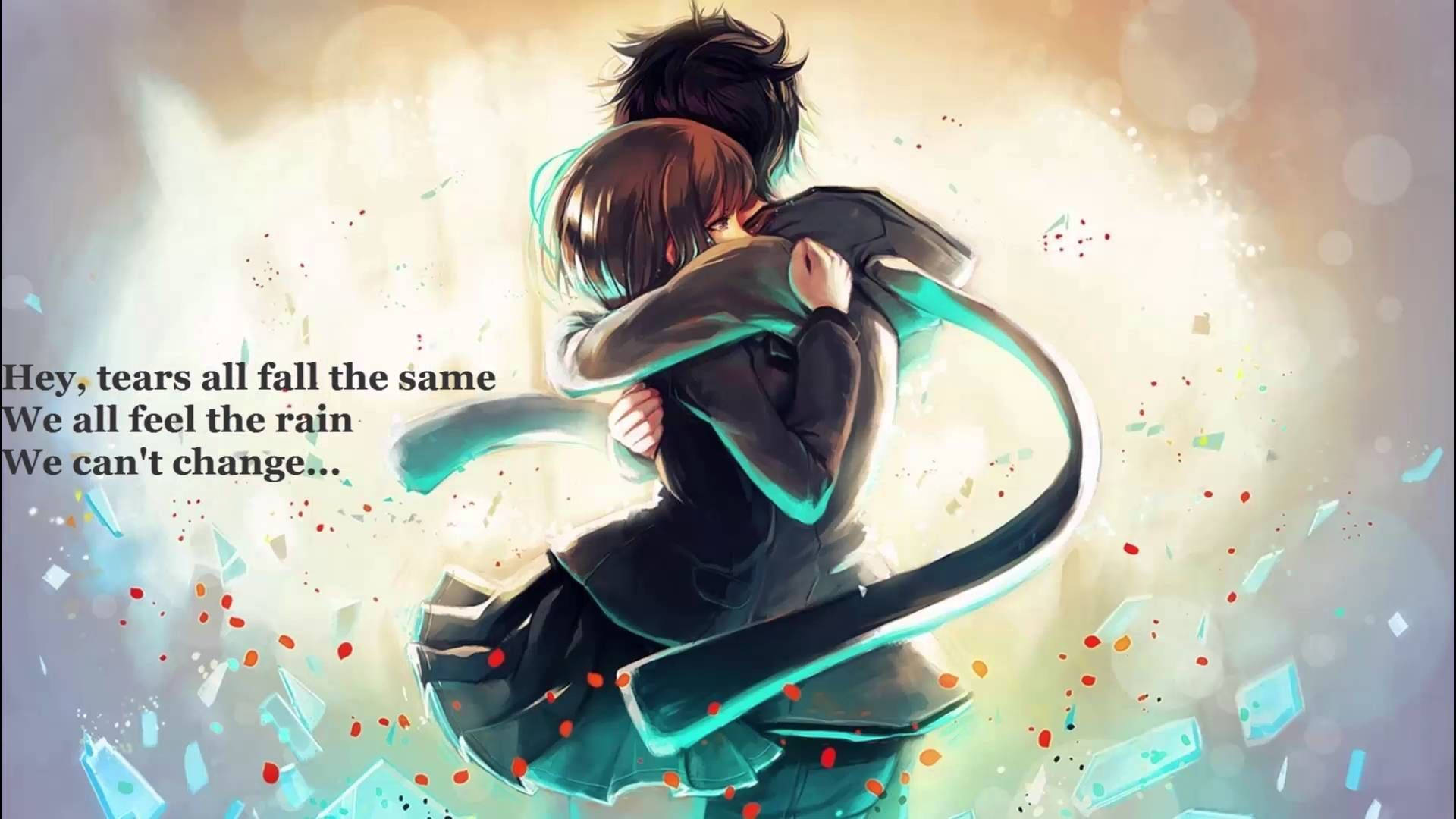 Anime Couple Hug With Quote Wallpaper