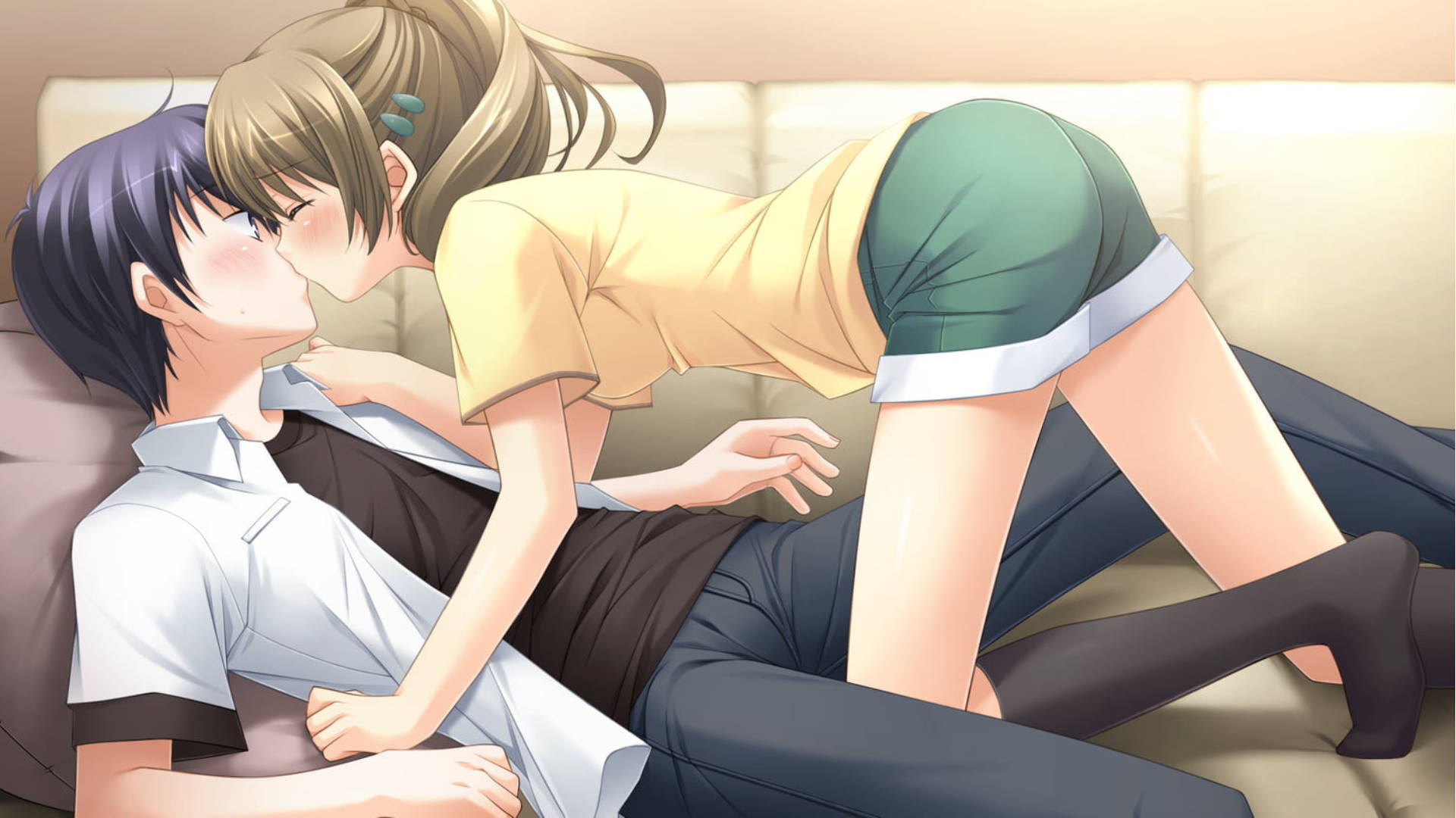 Anime Couple Kiss On A Couch Wallpaper