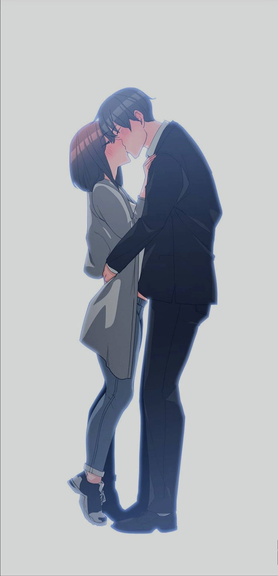 Anime Couple Kiss On White Background Wallpaper