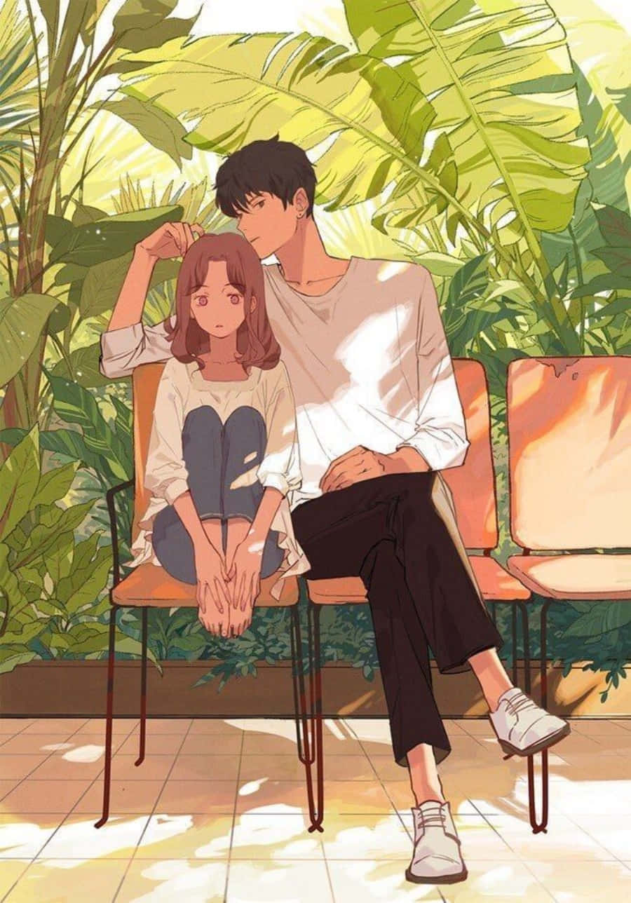 A Couple Sitting On A Bench In A Tropical Setting