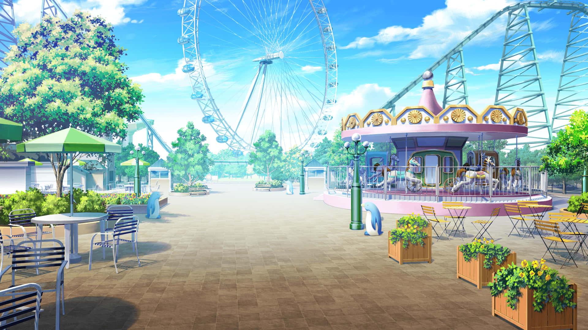 Anime Park Amusement Romance Background