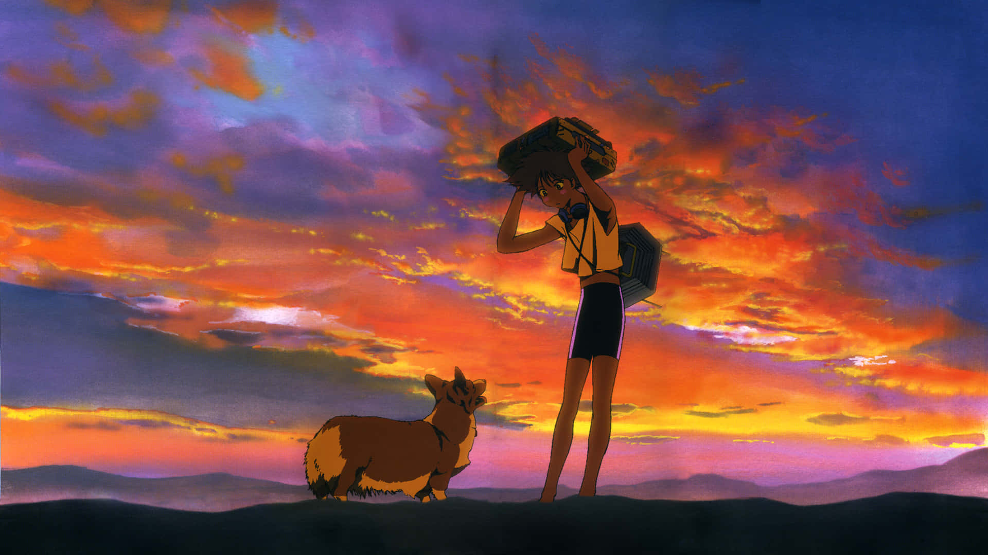 "The horizon glimmers with a beautiful Anime Sunset." Wallpaper