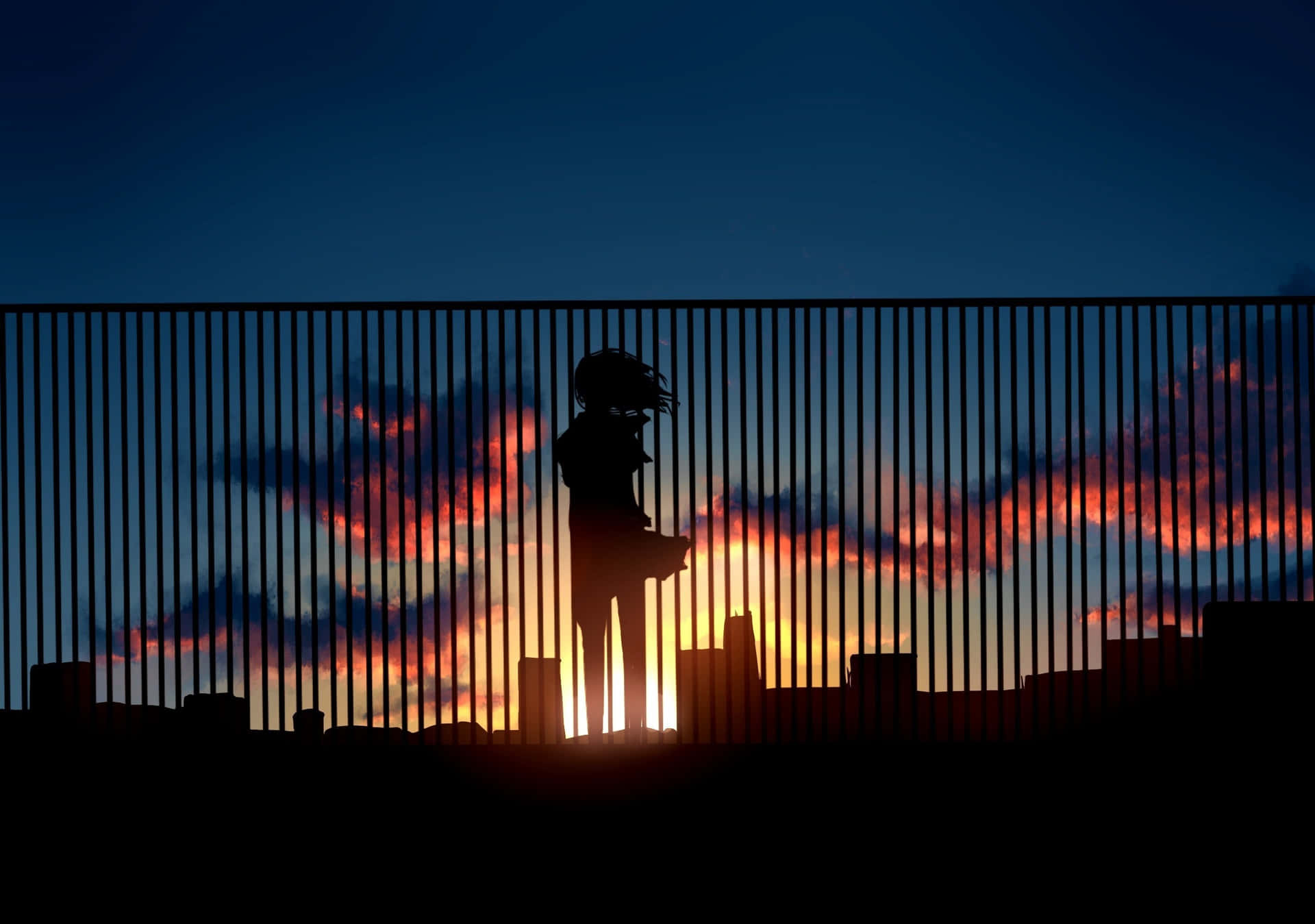 Feel the warm summer sunset, Anime style Wallpaper