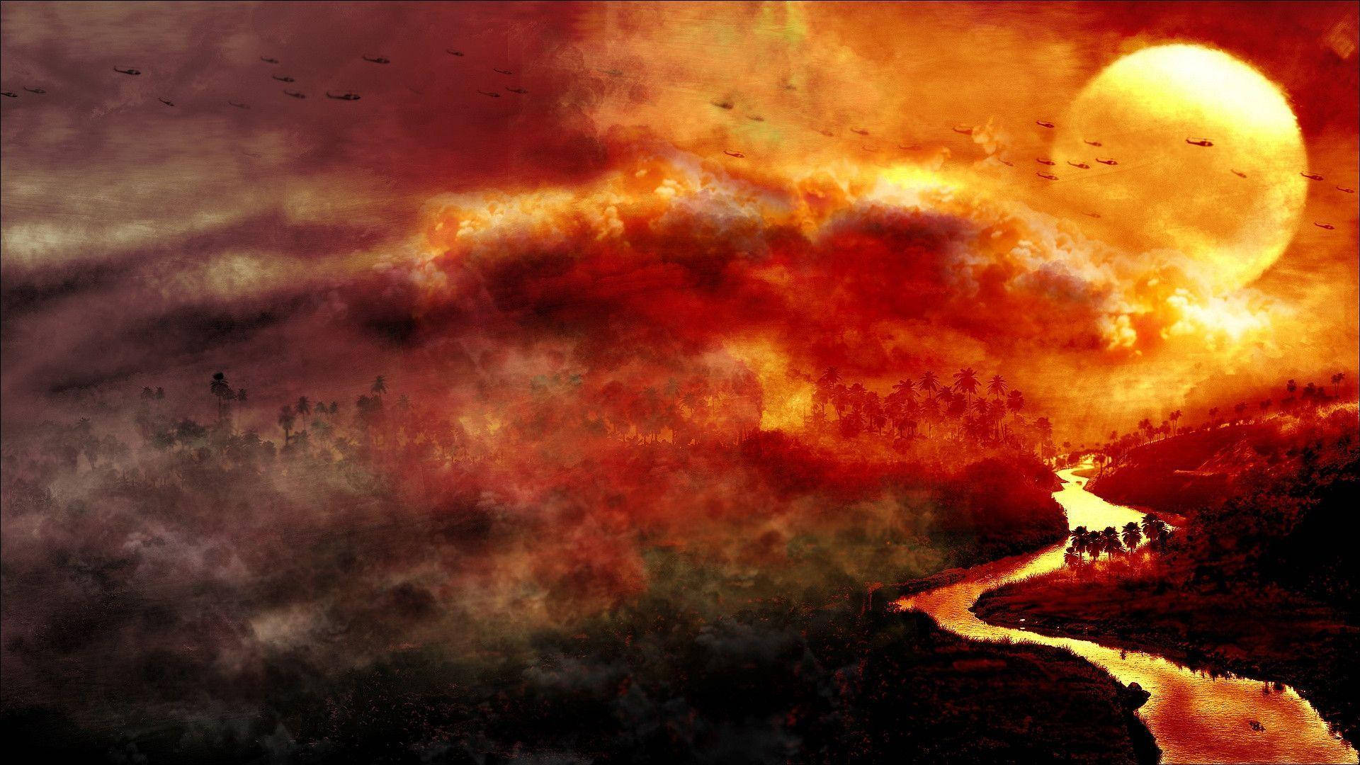 "Dark Sunrise in Apocalypse Now Movie Scene" Wallpaper