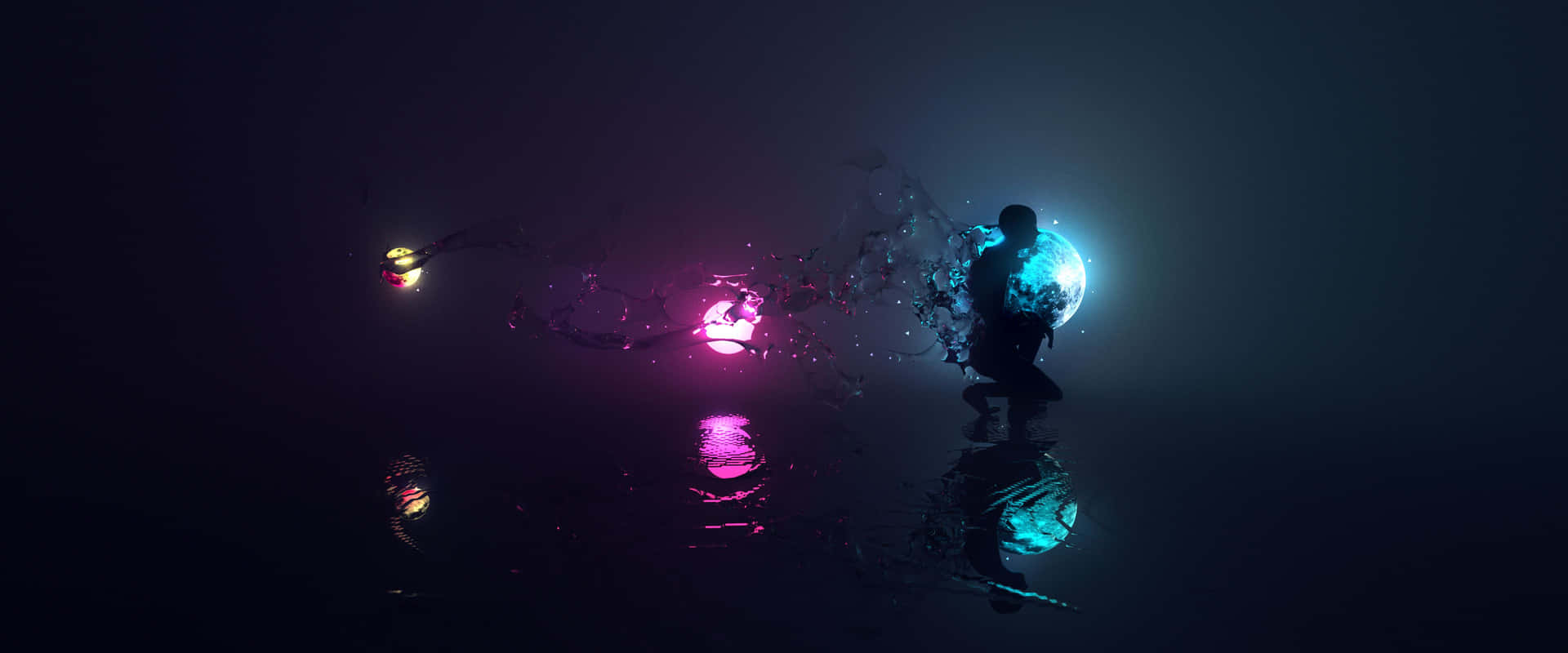 A Person Walking In The Dark With Glowing Lights Wallpaper