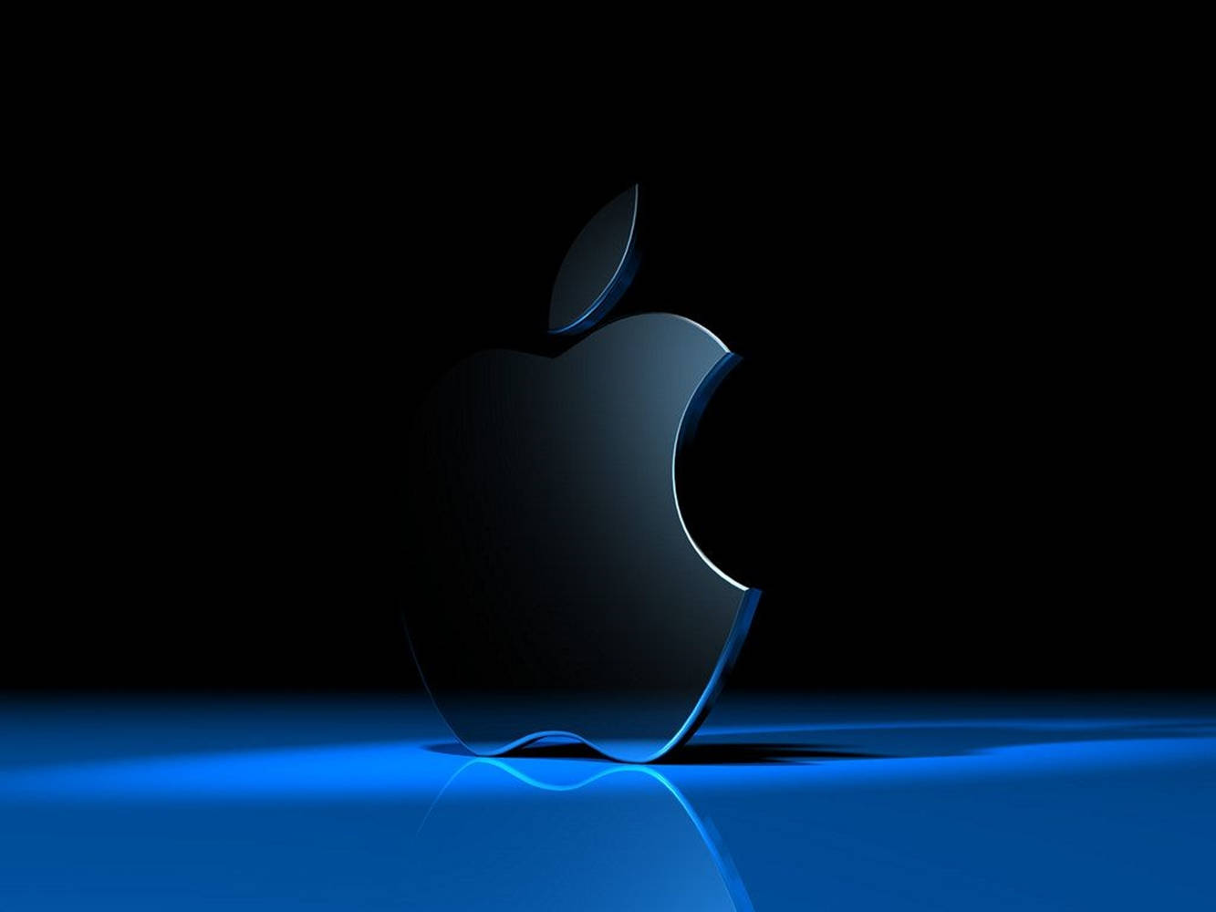 Apple Blue Logo Over Black 3D Wallpaper