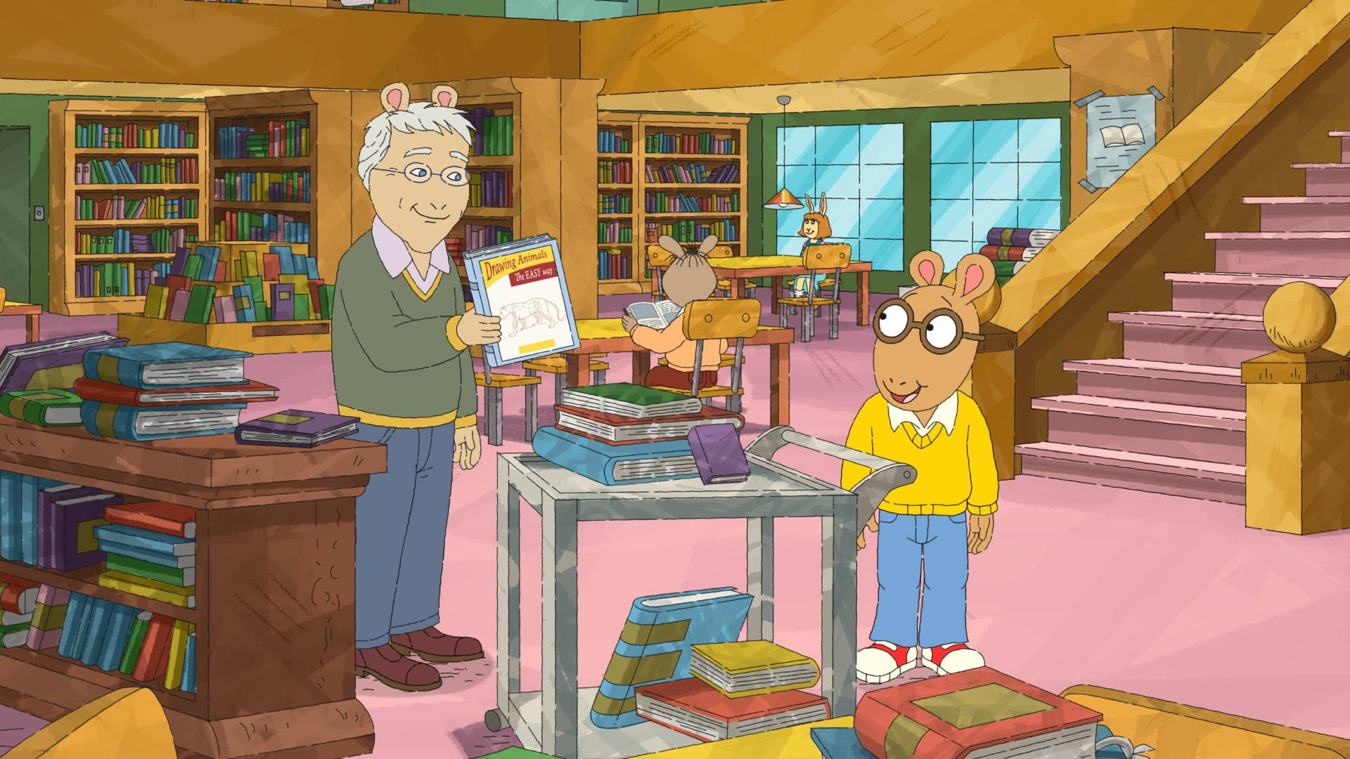 "Arthur and Marc Brown Engrossed in a Book in the Library" Wallpaper