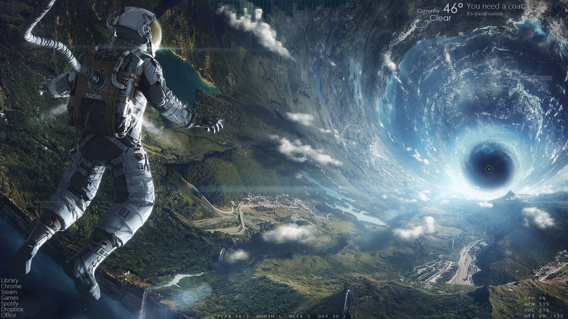 Caption: Deep Space Adventure: Astronaut Navigating A Wormhole In 1440p Gaming Resolution Wallpaper