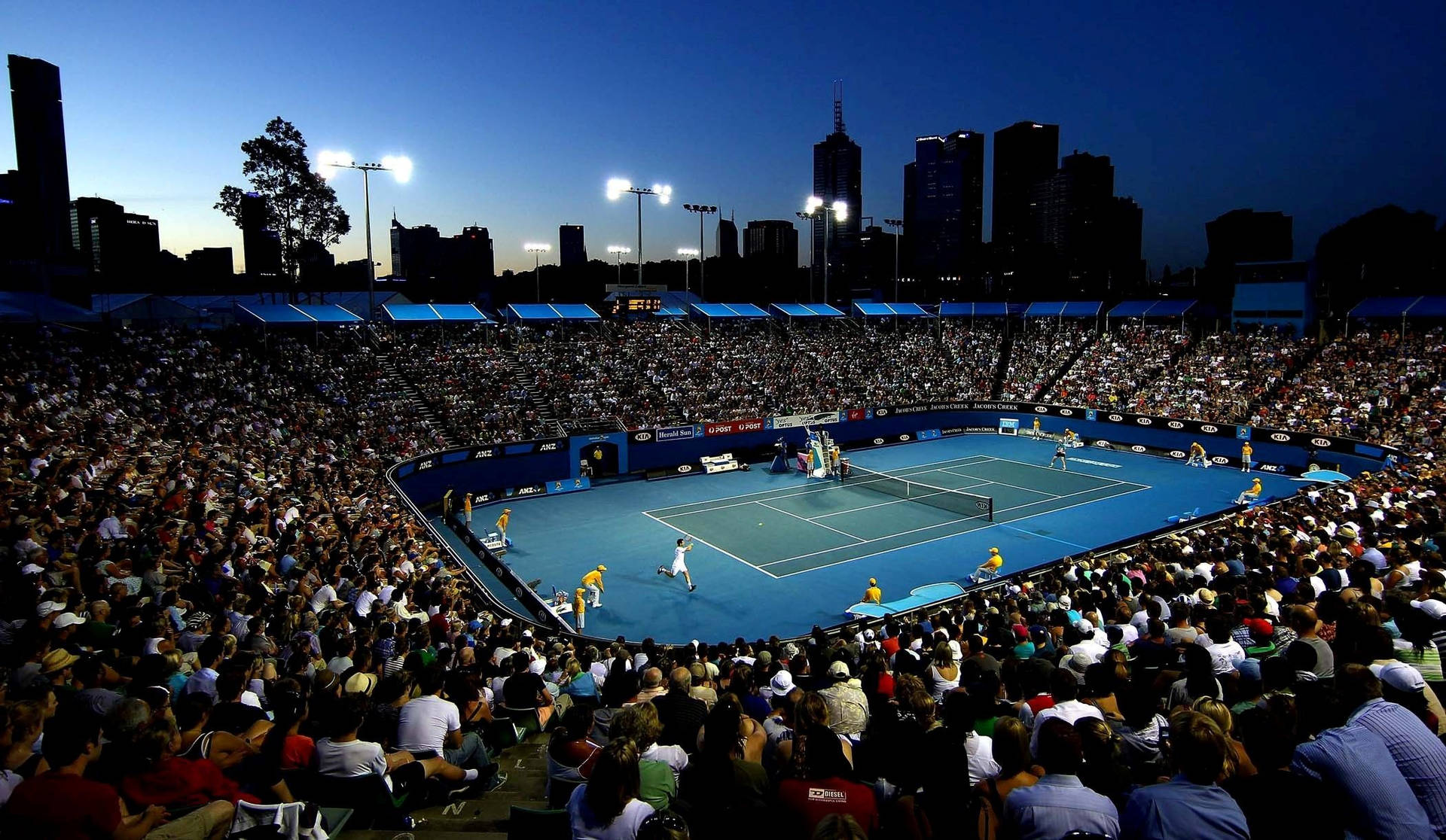 A Mesmerizing Evening at the Australian Open Tennis Court Wallpaper