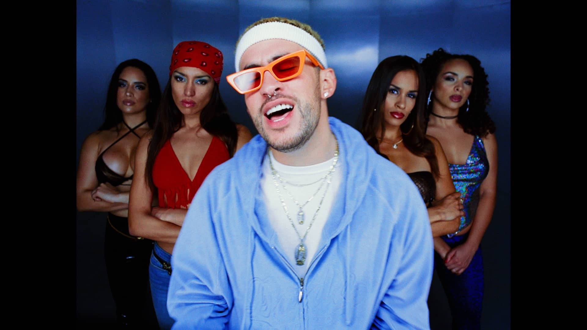 Bad Bunny With Four Girls Wallpaper