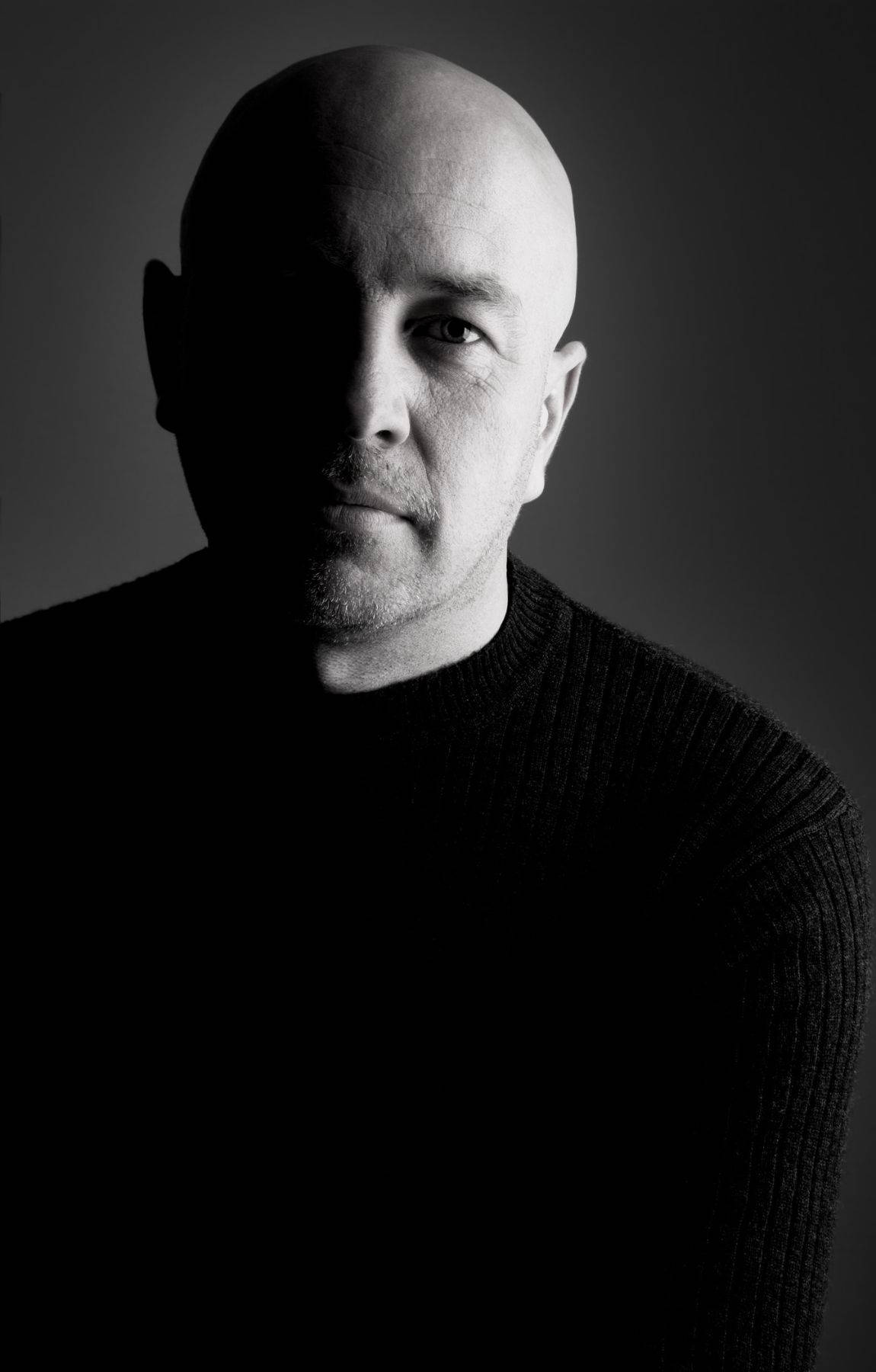 Bald Man In Grayscale Portrait Photograph Wallpaper