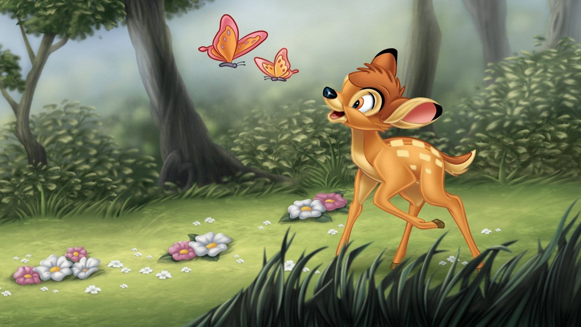 Bambi With Two Butterflies Wallpaper