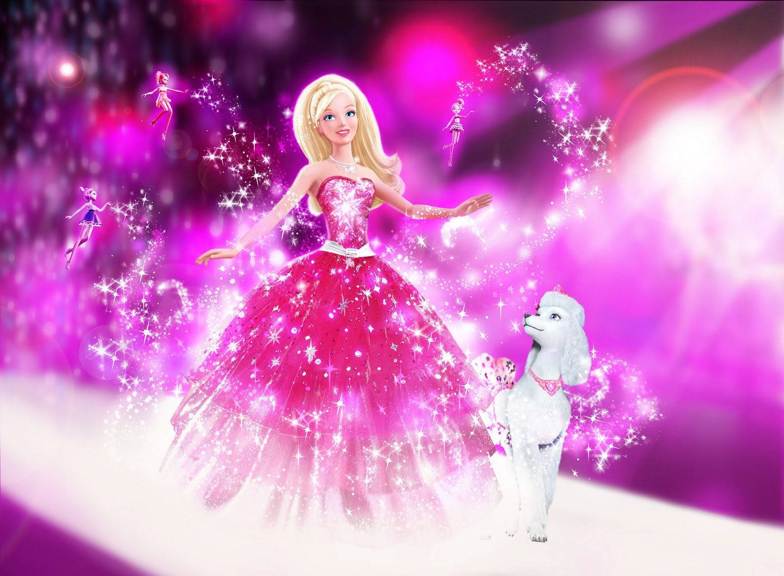 Barbie and her poodle posing together Wallpaper