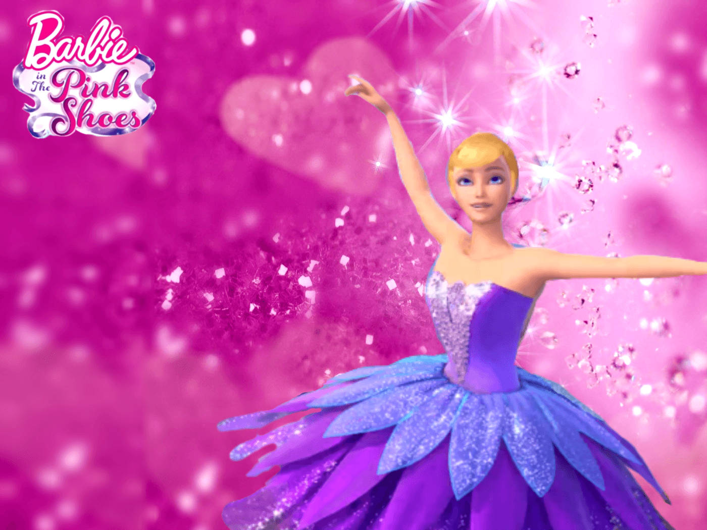 "Barbie dances her way into your heart with her magical pink shoes ballerina performance!" Wallpaper