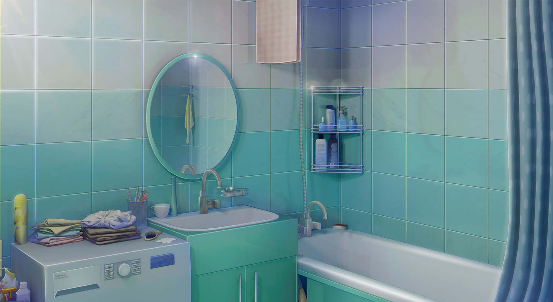 Bathroom With Teal Walls Background