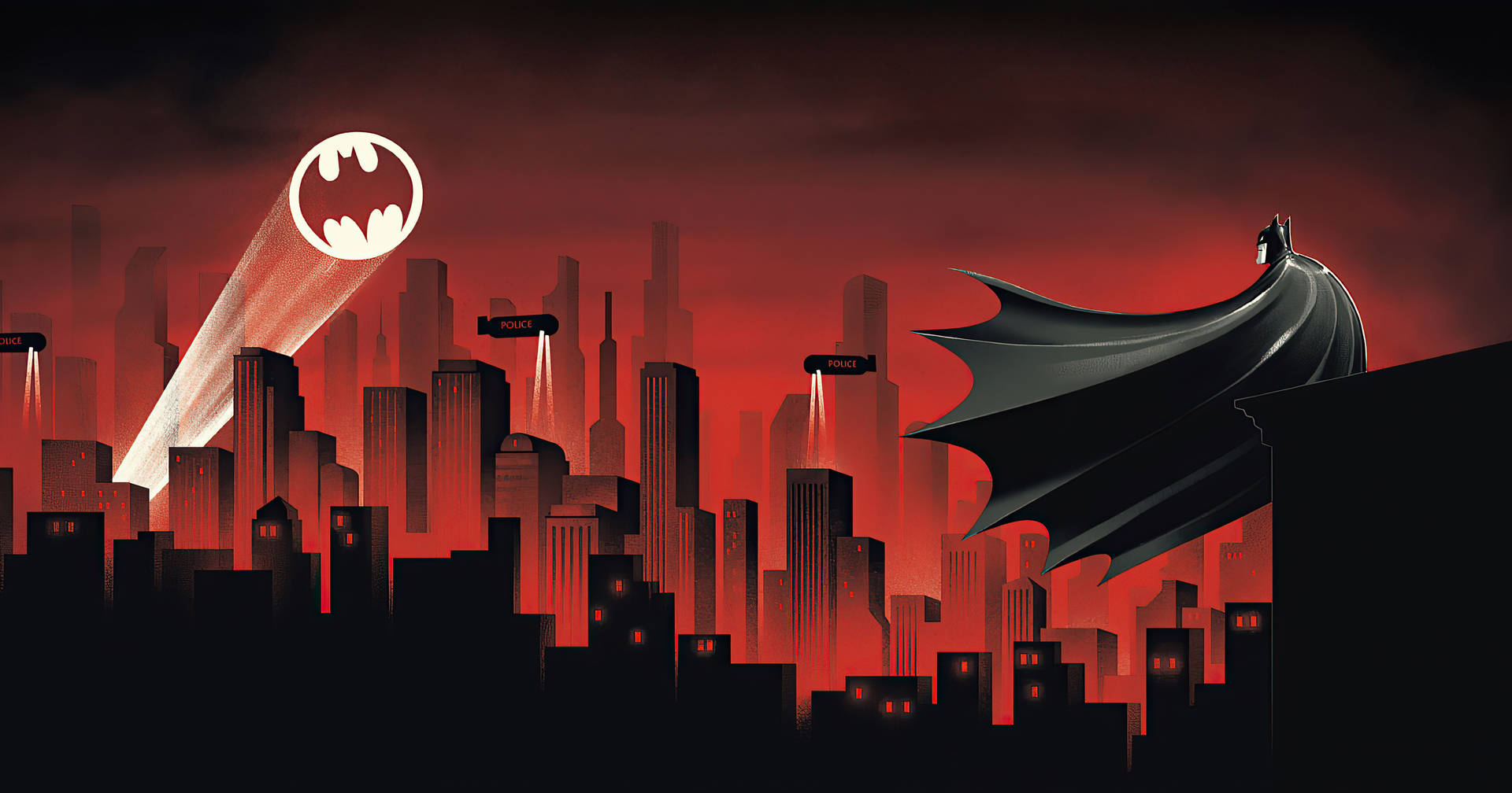 Batman Animated Red City Spotlight Desktop Wallpaper