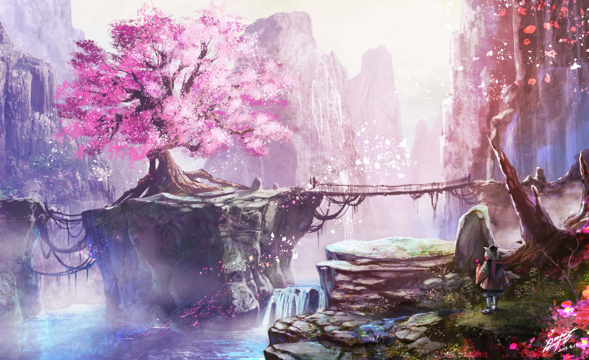 Cherry Blossoms Beautiful Anime Scenery Wallpaper