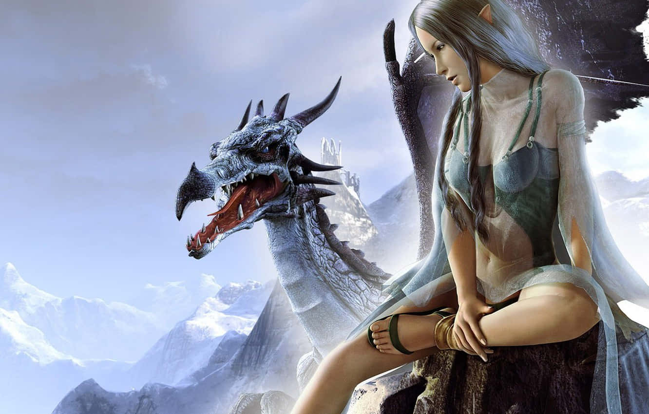 Beautiful Dragon With A Woman Wallpaper