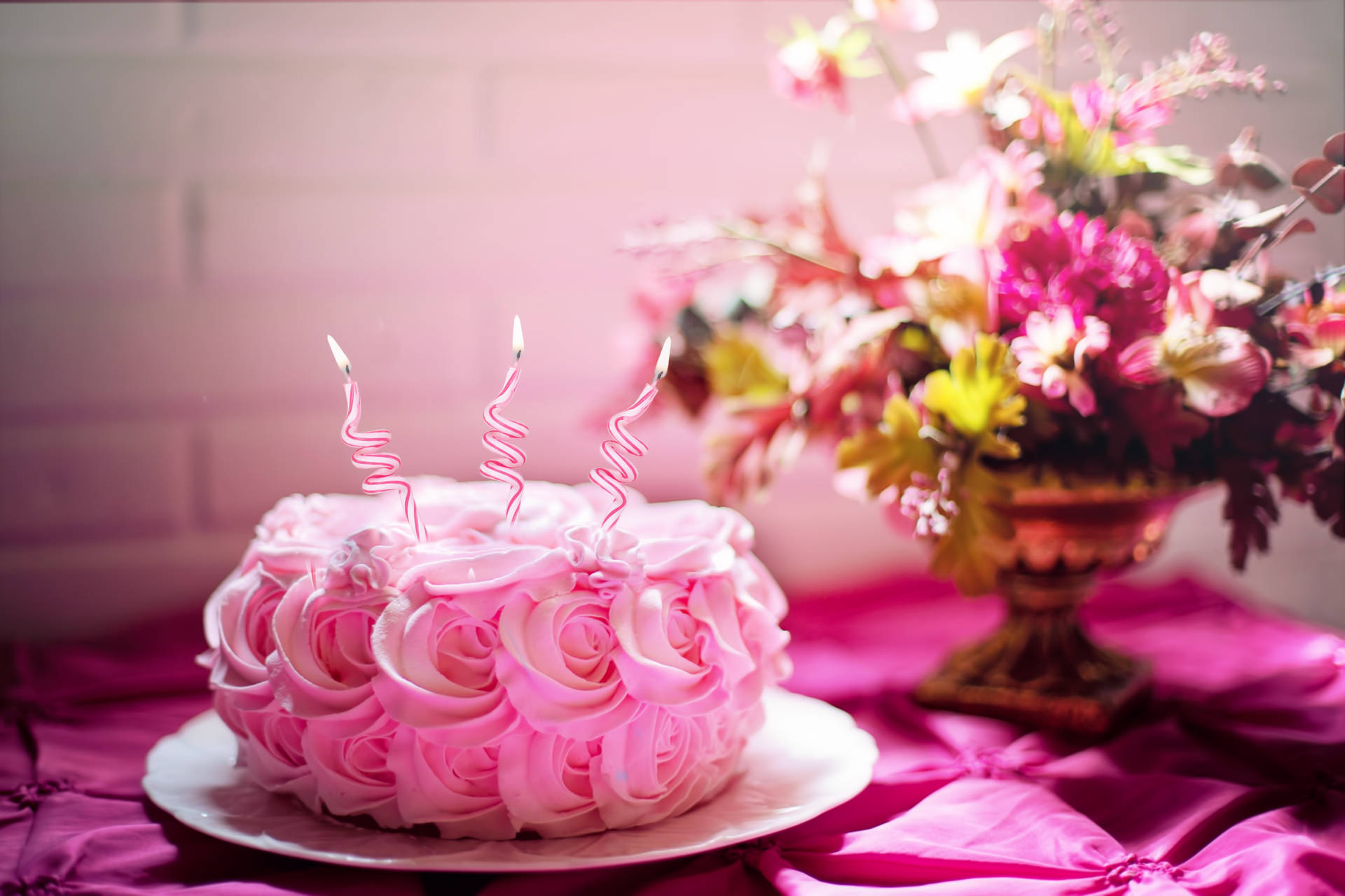 Birthday Pink Colored Cake Wallpaper