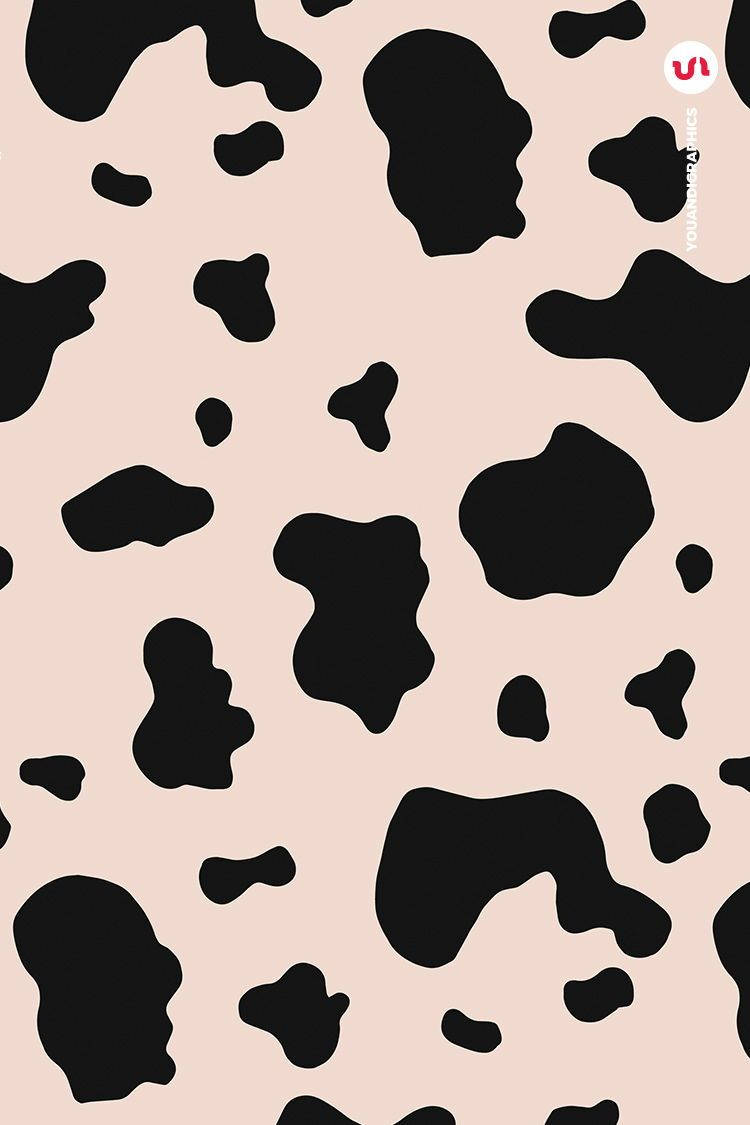 Black And Pastel Peach Cow Pattern Wallpaper
