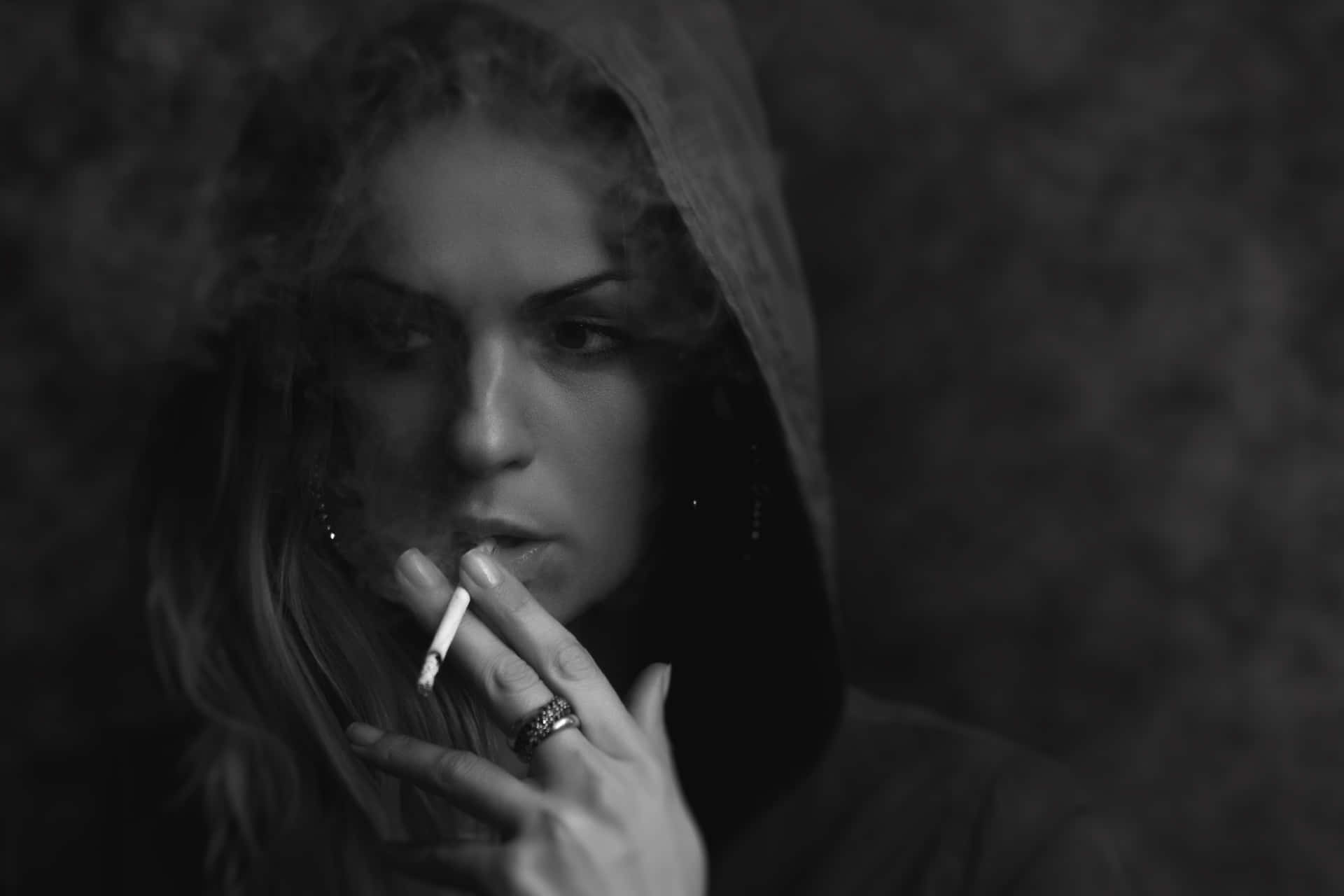 Woman Smoking Black And White Background