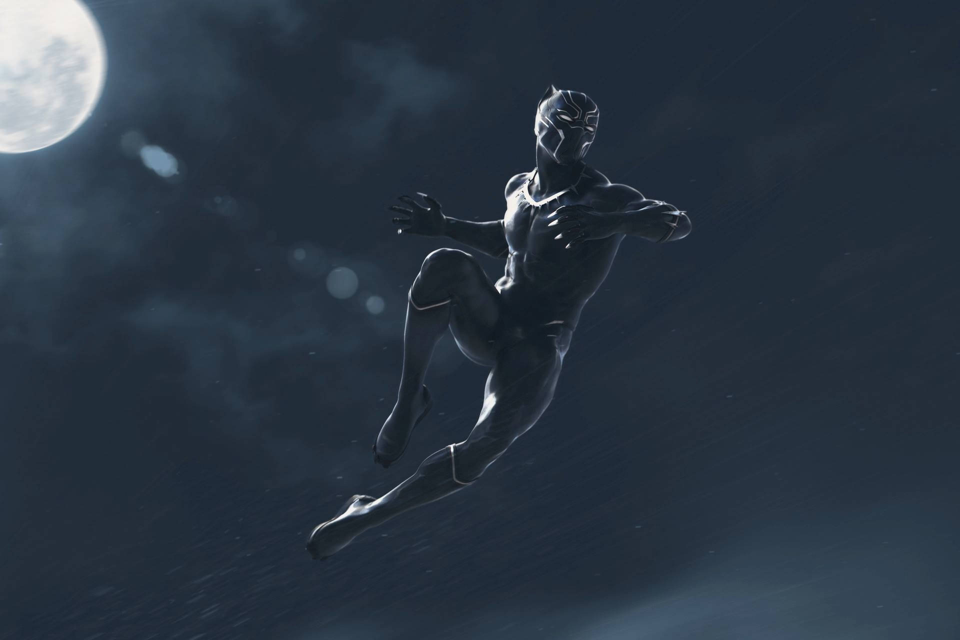 Black Panther Superhero Moon Light Jump Wallpaper
